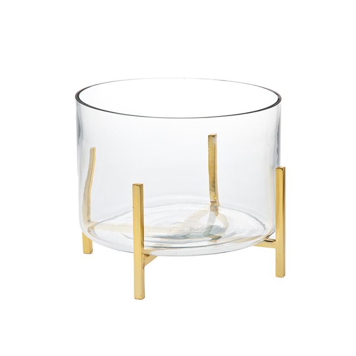 Glass Salad Bowl with Gold Stand