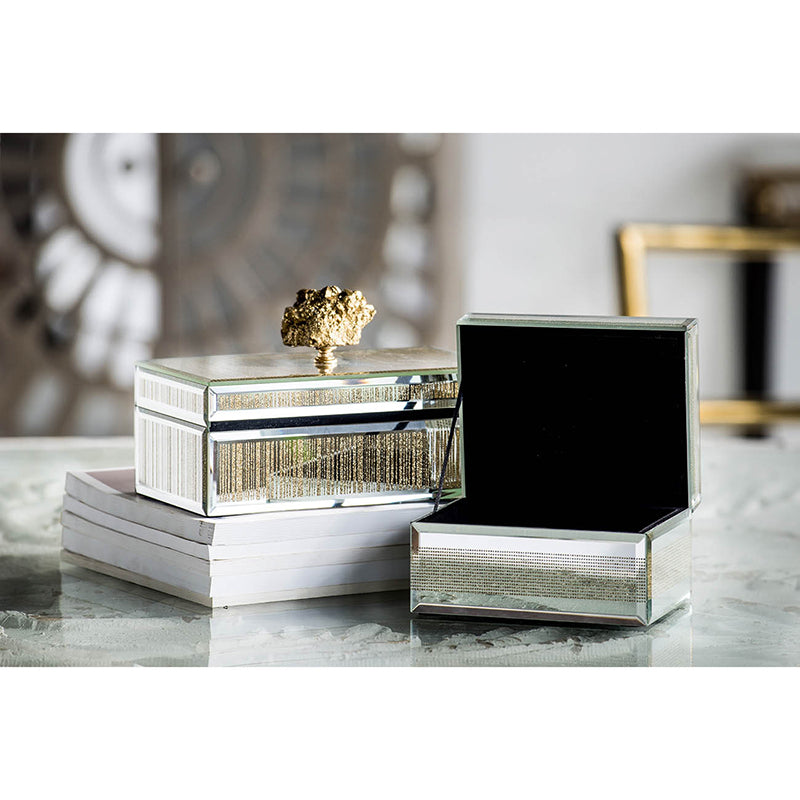 Striped Mirrored Jewelry Box with Gold Handle