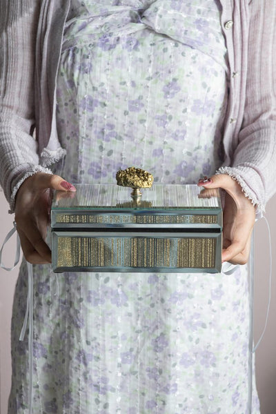 Striped Mirrored Jewelry Box with Gold Handle