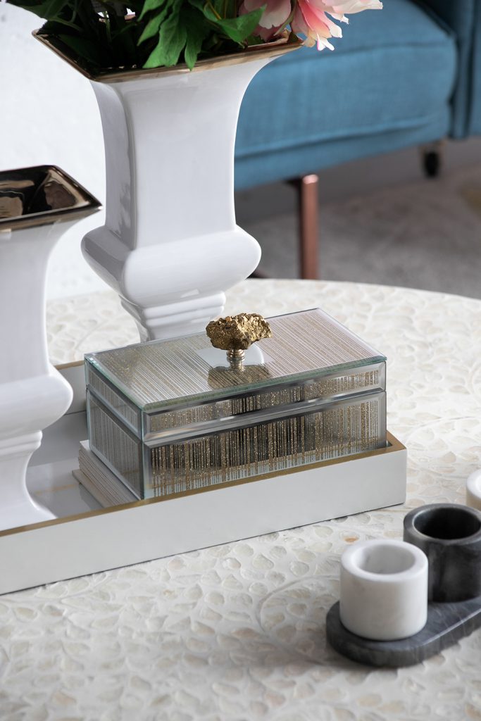 Striped Mirrored Jewelry Box with Gold Handle