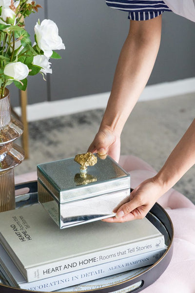 Striped Mirrored Jewelry Box with Gold Handle