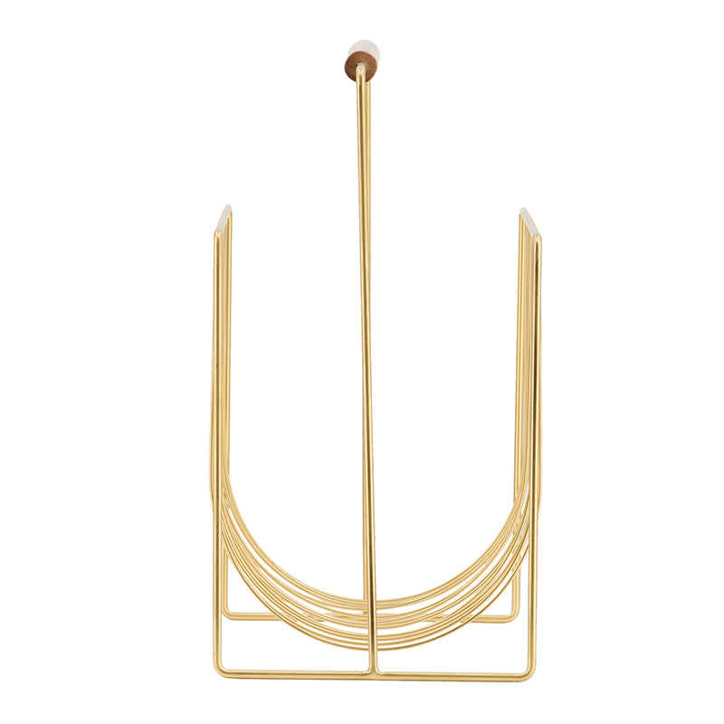 Gold Metal Wire Magazine Rack with Wood Handle