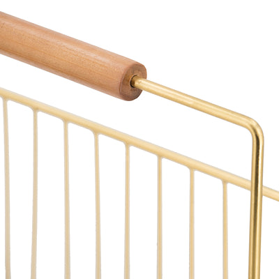 Gold Metal Wire Magazine Rack with Wood Handle