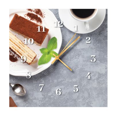 Square Glass Kitchen Clock with Cake Design