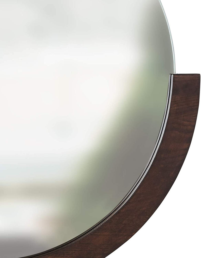 Umbra Mira Decorative Wall Entryway, Circular Mirror with Wood Frame on The Bottom Half,  Aged Walnut