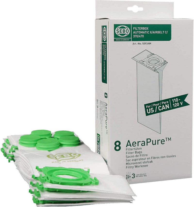 SEBO Airbelt E Ultra AeraPure Bags - 8 Pack