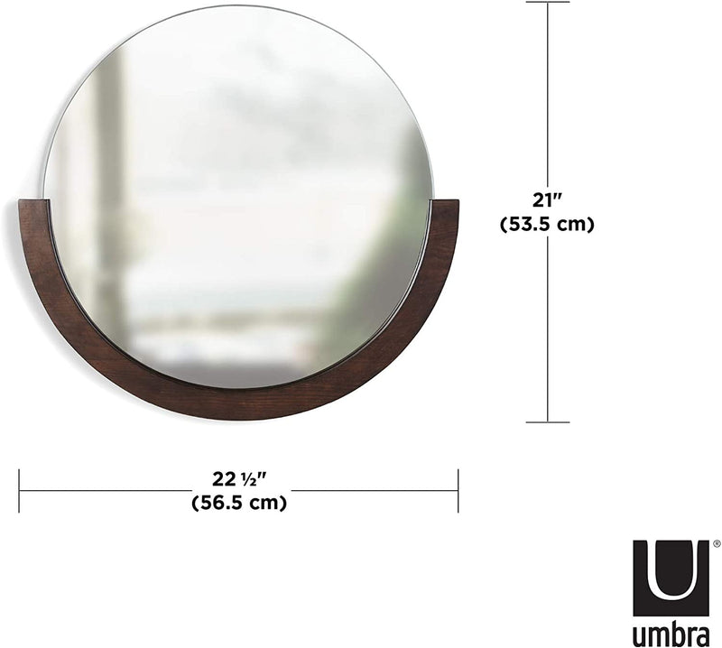 Umbra Mira Decorative Wall Entryway, Circular Mirror with Wood Frame on The Bottom Half,  Aged Walnut