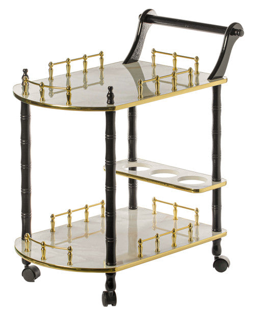 Wood Serving Bar Cart Tea Trolley with 2 Tier Shelves and Rolling Wheels