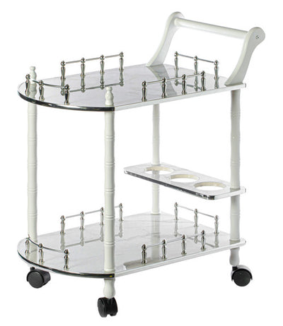 Wood Serving Bar Cart Tea Trolley with 2 Tier Shelves and Rolling Wheels