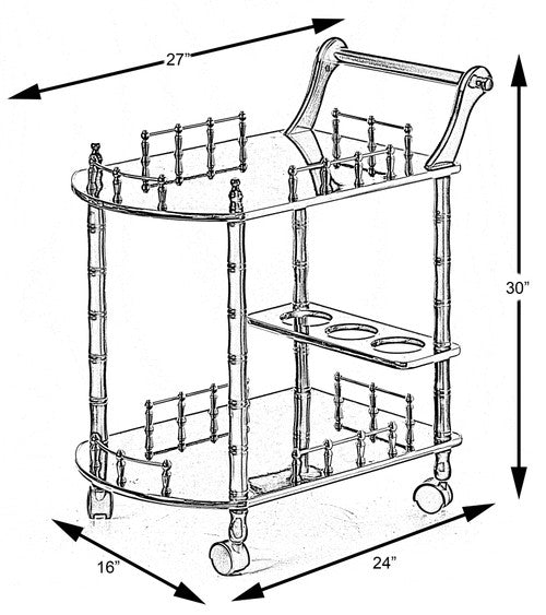 Wood Serving Bar Cart Tea Trolley with 2 Tier Shelves and Rolling Wheels