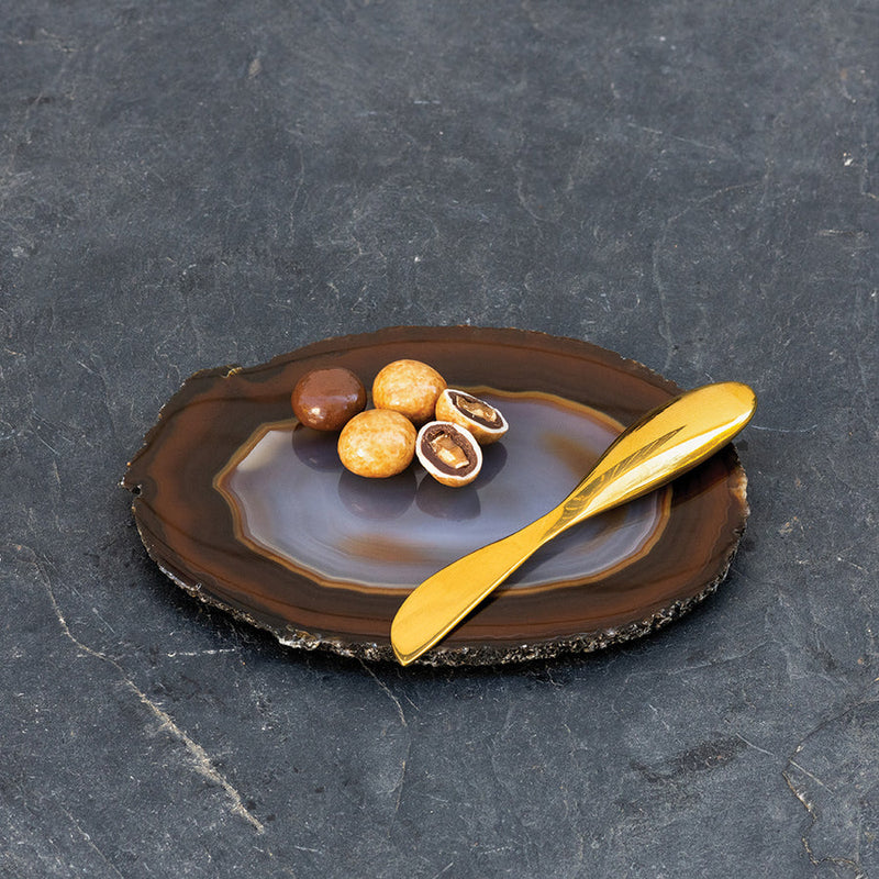 Ita Sand Agate Cheese Plate & Gold Spreader