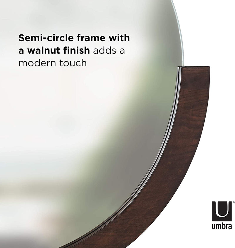 Umbra Mira Decorative Wall Entryway, Circular Mirror with Wood Frame on The Bottom Half,  Aged Walnut