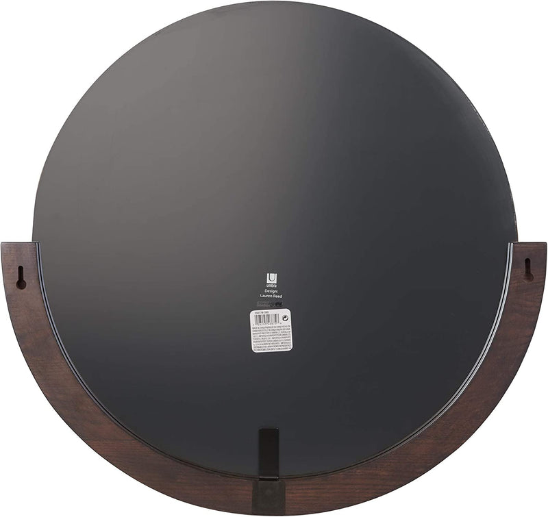 Umbra Mira Decorative Wall Entryway, Circular Mirror with Wood Frame on The Bottom Half,  Aged Walnut