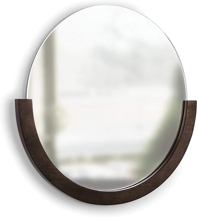 Umbra Mira Decorative Wall Entryway, Circular Mirror with Wood Frame on The Bottom Half,  Aged Walnut