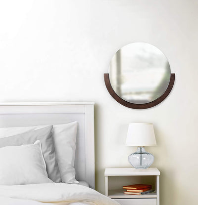 Umbra Mira Decorative Wall Entryway, Circular Mirror with Wood Frame on The Bottom Half,  Aged Walnut