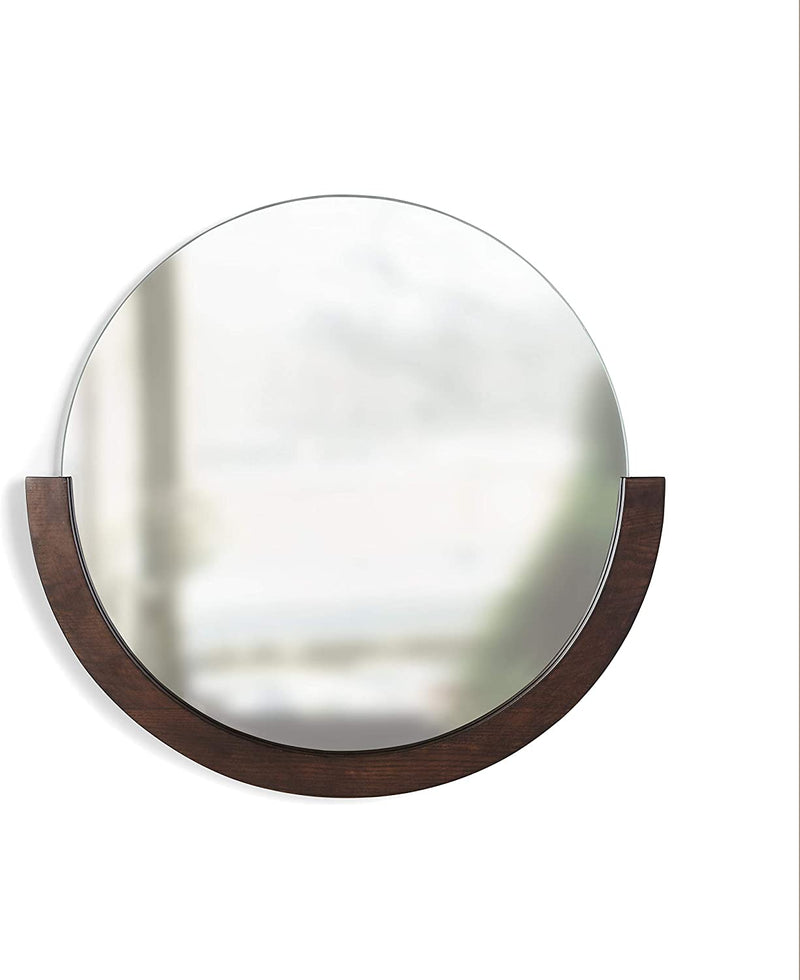 Umbra Mira Decorative Wall Entryway, Circular Mirror with Wood Frame on The Bottom Half,  Aged Walnut