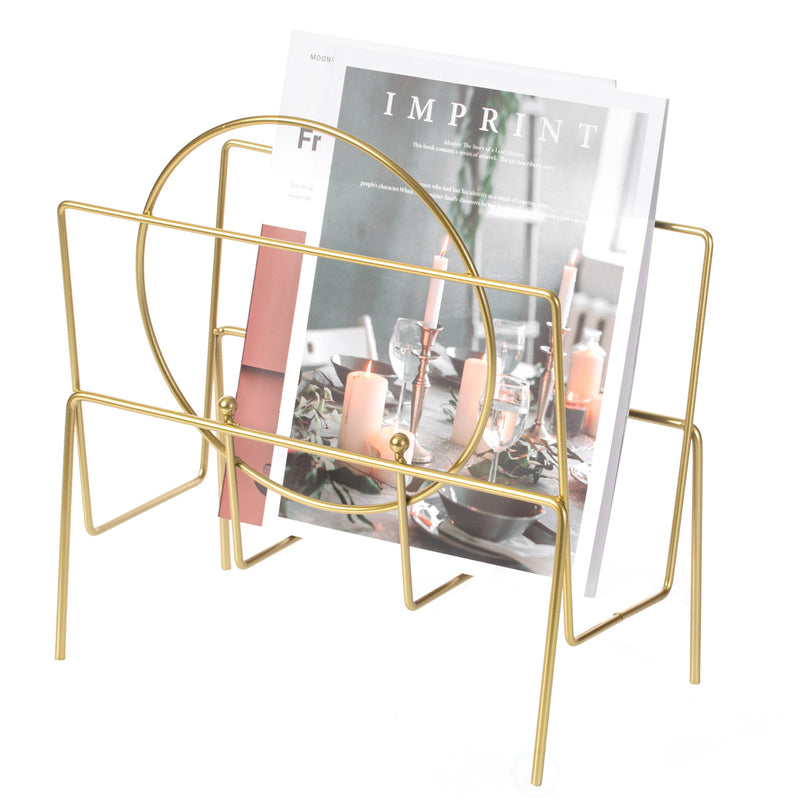 Gold Metal Modern Decorative Freestanding Floor Magazine Book Rack Storage Holder