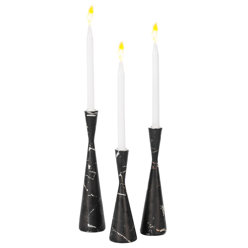 Set of 3 Decorative Resin Taper Candle Holders, Marble Design Modern Candlesticks