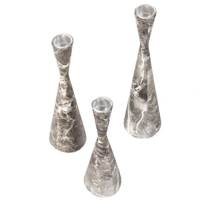 Set of 3 Decorative Resin Taper Candle Holders, Marble Design Modern Candlesticks