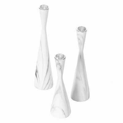 Set of 3 Decorative Resin Taper Candle Holders, Marble Design Modern Candlesticks