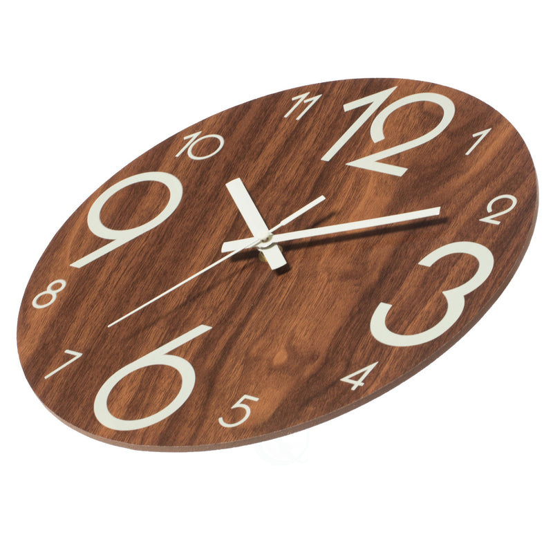 Glow-In-The Dark Modern Home Decor Wooden Wall Clock For Living Room, Kitchen, Bedroom, Or Dining Room Wooden Brown