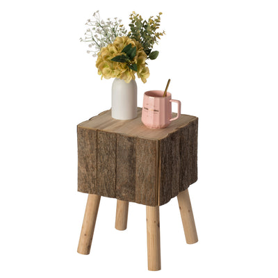 Decorative Natural Wooden Log Box Shaped Side Table for Indoor and Outdoor