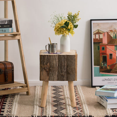 Decorative Natural Wooden Log Box Shaped Side Table for Indoor and Outdoor