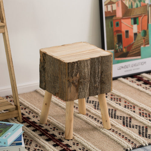 Decorative Natural Wooden Log Box Shaped Side Table for Indoor and Outdoor