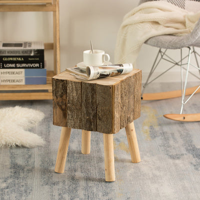 Decorative Natural Wooden Log Box Shaped Side Table for Indoor and Outdoor