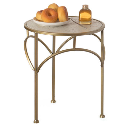 Decorative Gold Metal Round Plant Stand, Modern White Marble Look Top Display End Side Table