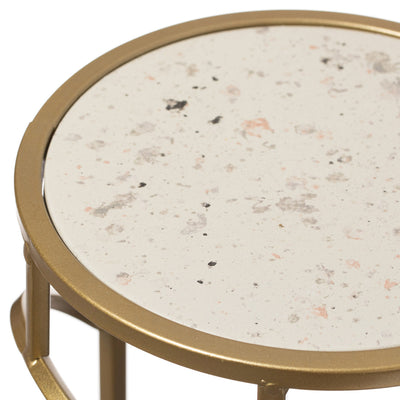 Decorative Gold Metal Round Plant Stand, Modern White Marble Look Top Display End Side Table