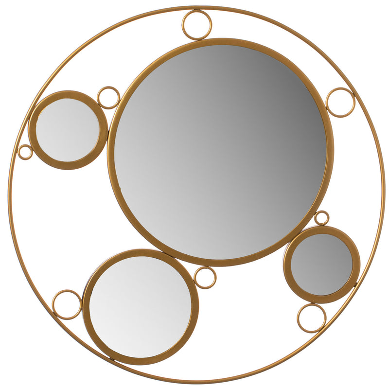 Decorative Round Frame Gold Metal Wall Mounted Modern Mirror with 4 Glass Mirror Balls