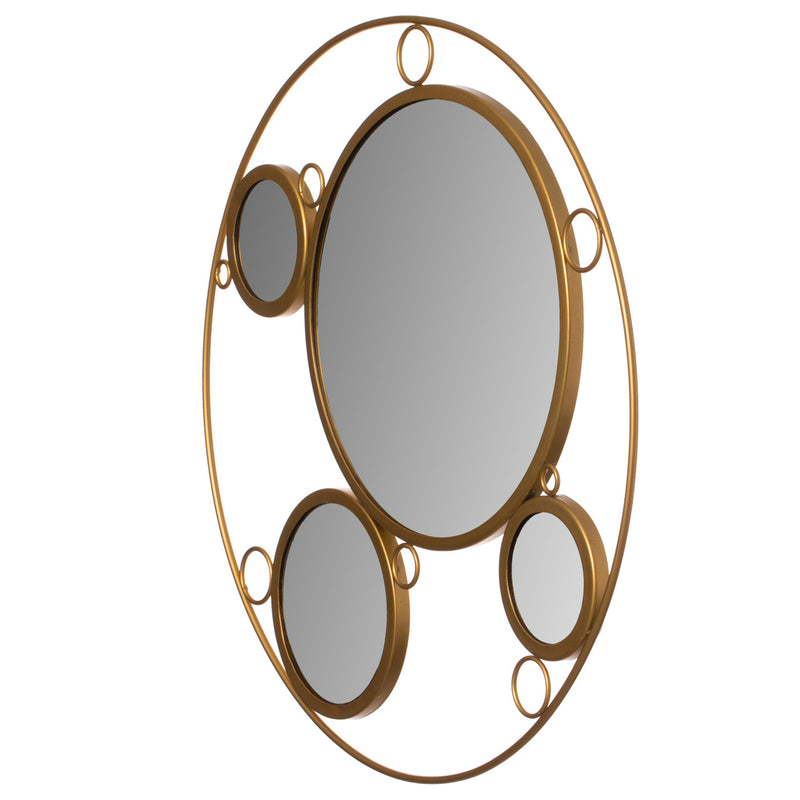 Decorative Round Frame Gold Metal Wall Mounted Modern Mirror with 4 Glass Mirror Balls