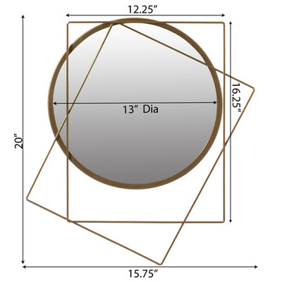 Decorative Circle with 2 Squares Shaped Gold Metal Frame Wall Mounted Modern Mirror