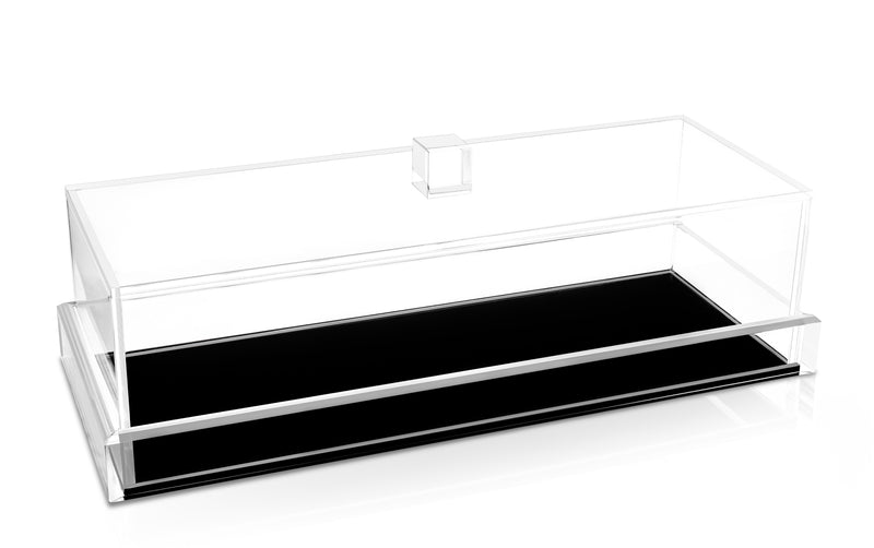 LUX Lucite Rectangle Cake Display with Glossy Black Base and Clear Top