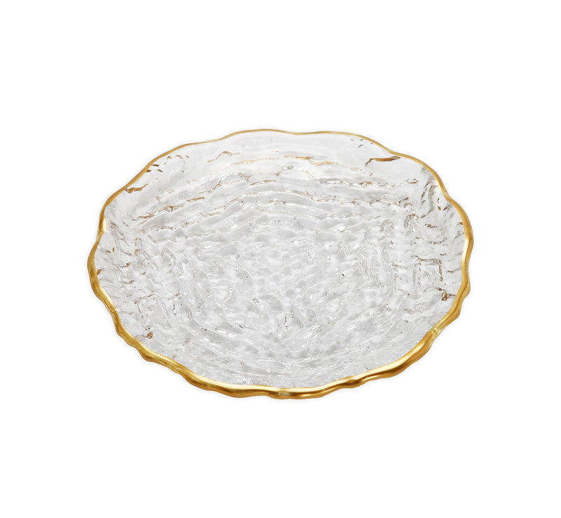 Set of 4 Crushed Glass Dessert Plates with Gold Rim - 6"D