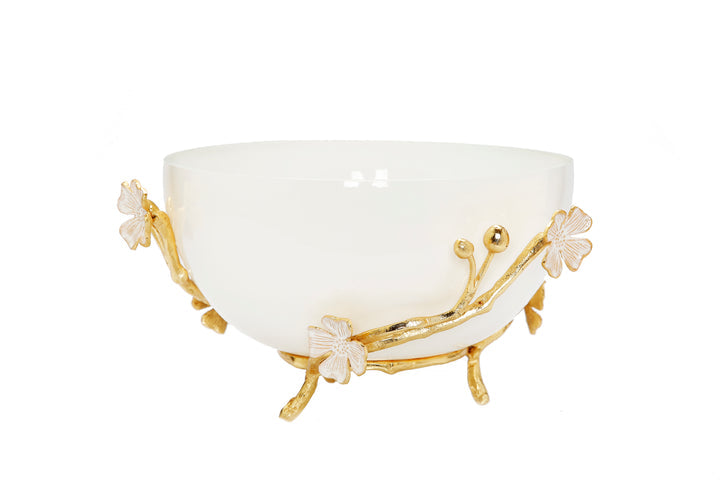 Black/White Glass Bowl with Gold Flower Detail