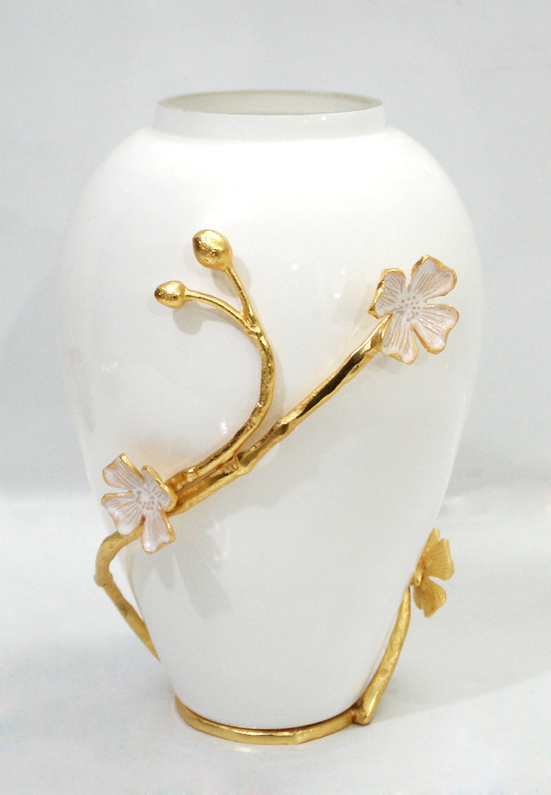 White Vase with Gold Flower Detail