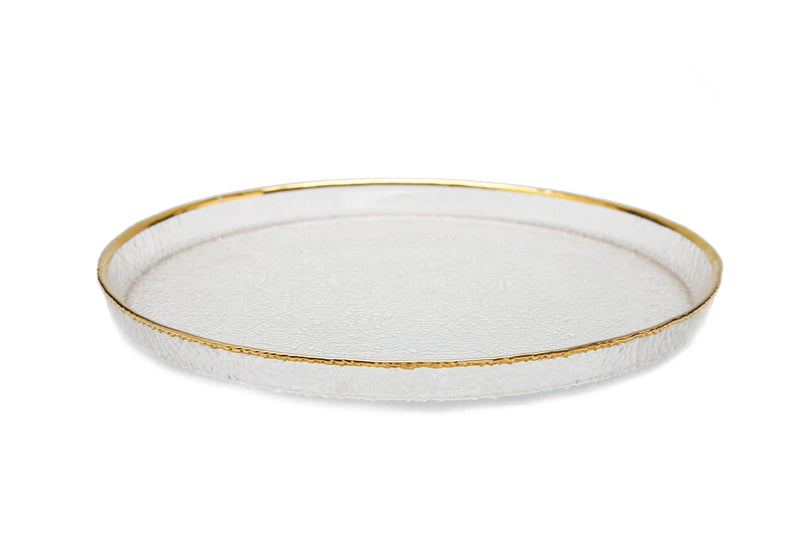 Set of 4 Pebbled Glass Salad Plates Raised Rim with Gold Border