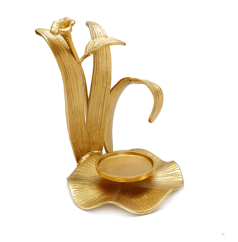 Hurricane Candle Holder with Gold/Silver Enamel Flower Design