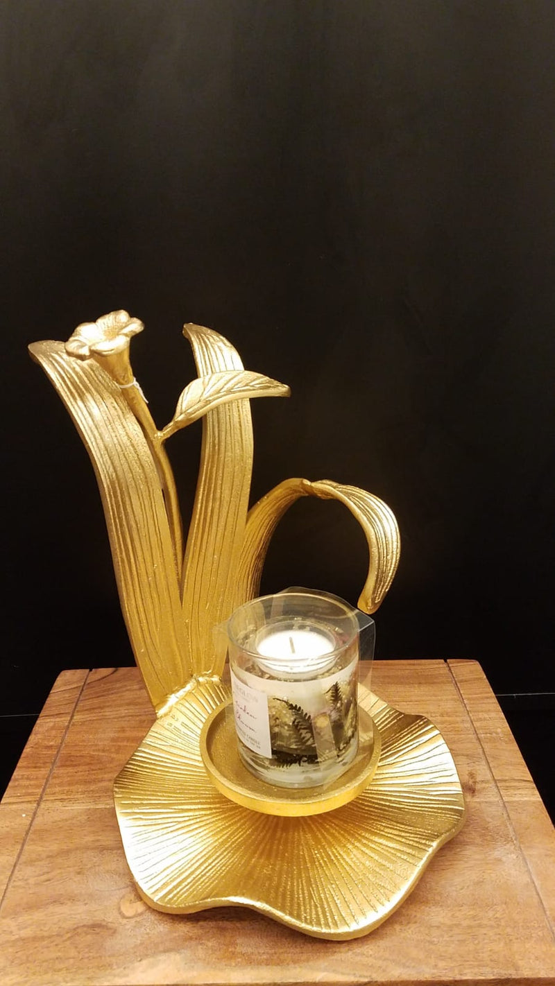 Hurricane Candle Holder with Gold/Silver Enamel Flower Design