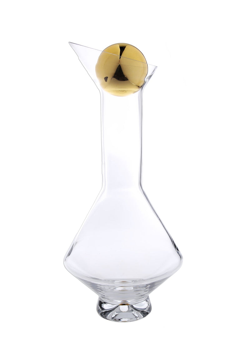 Glass Diamond Shaped Decanter with Gold Reflection and Lid