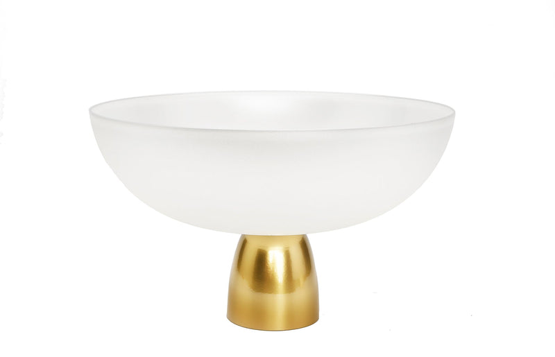 White Glass Bowl on Gold/Black Stem