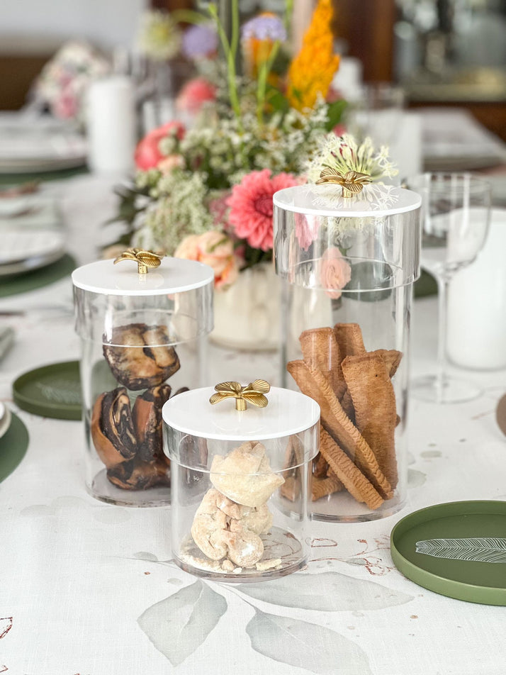 Lucite Cookie Jar with Gold Flower Handle