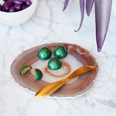 Ita Sand Agate Cheese Plate & Gold Spreader