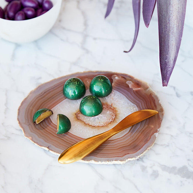 Ita Sand Agate Cheese Plate & Gold Spreader