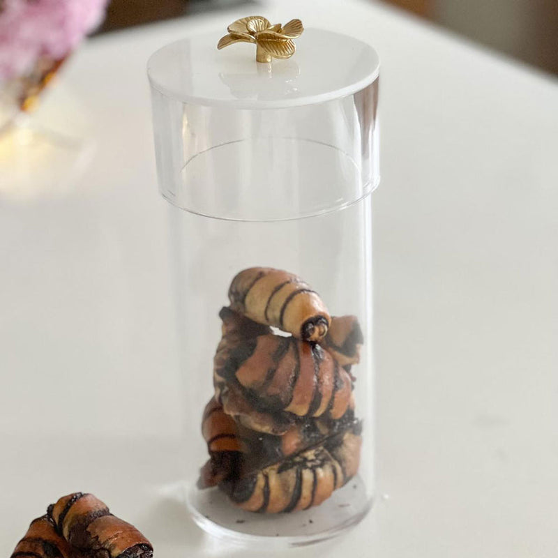 Lucite Cookie Jar with Gold Flower Handle