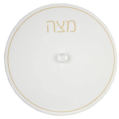 Lucite Round Matzah Box with Leatherette Cover