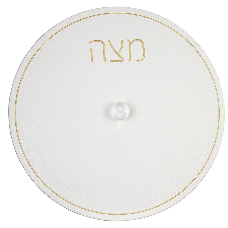 Lucite Round Matzah Box with Leatherette Cover