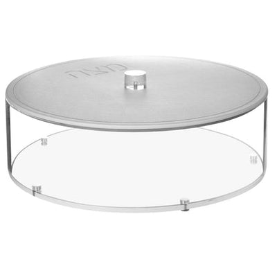 Lucite Round Matzah Box with Leatherette Cover